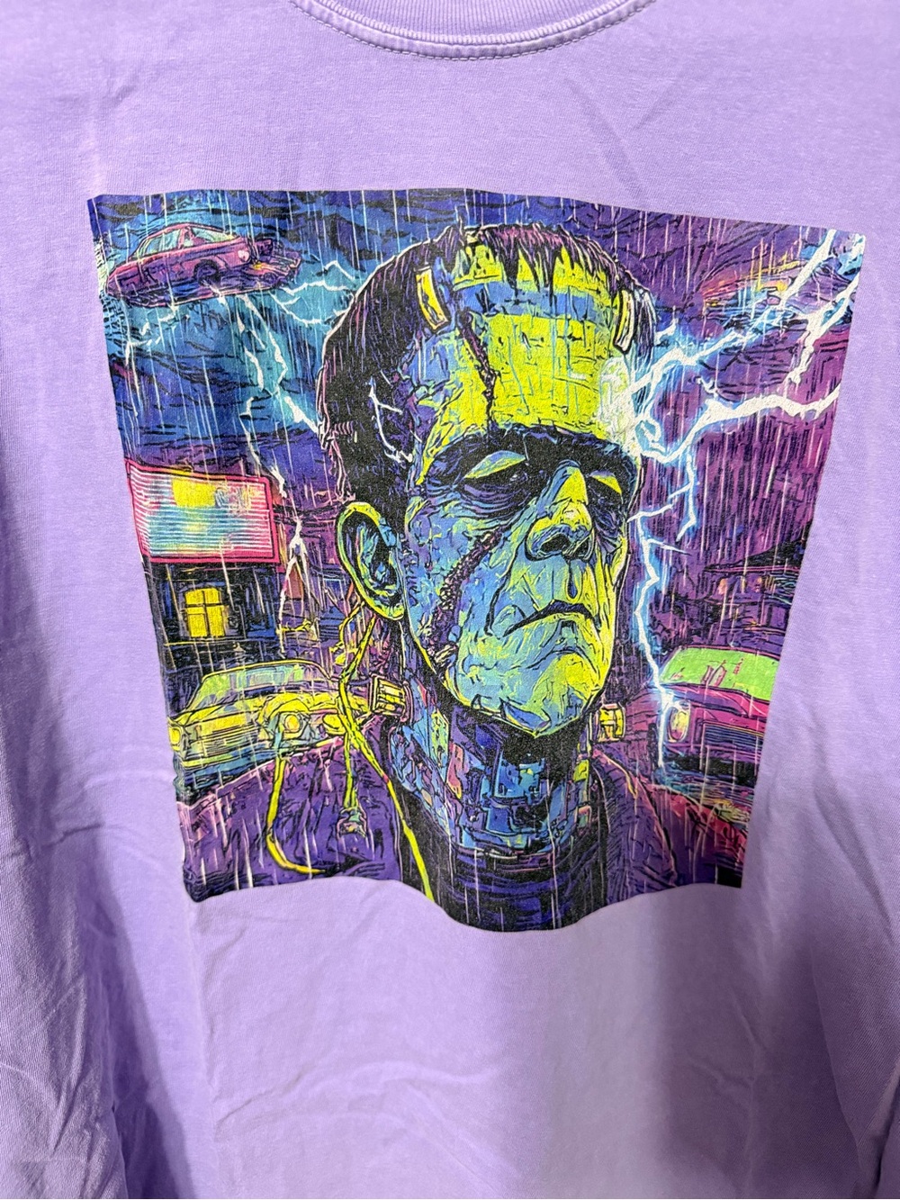 Neon Frankenstein Graphic Tee - Lavender